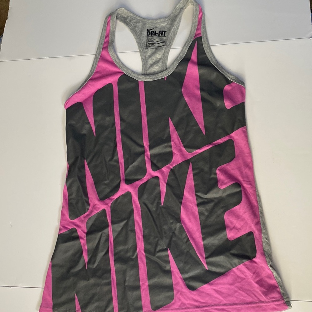 Nike Dri-Fit Gray Spell Out Pink and Gray Tank Top